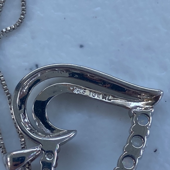 10k Yellow Gold & 925 Sterling Silver Heart and Crystal Opal Necklace - Picture 5 of 13